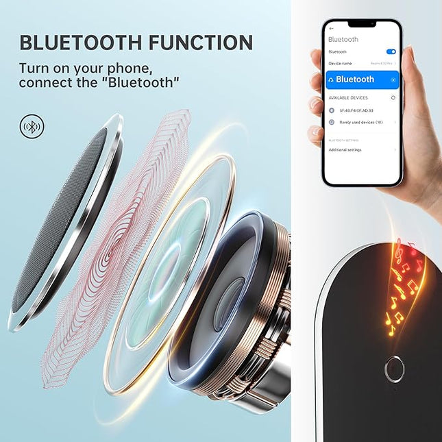 Hasipu Vanity Mirror with Lights and Bluetooth Speaker, 13.8"× 18" Arched LED Makeup Mirror, Lighted Makeup Mirror with Lights, Smart Touch Control Dimmable 3 Modes Light 360°Rotation White