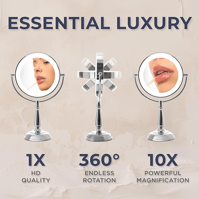 Zadro 11" Makeup Mirror with Lights and Magnification Dimmable Touch LED Lighted Makeup Mirror with Magnification (Large | 11" x 17" | 10X/1X, Chrome)