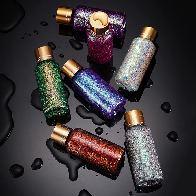 Green Gold Face Body Hair Glitter Gel for St. Patrick's Day Mardi Gras Festival Rave Accessories, Long Lasting Holographic Chunky Mermaid Sequins Glitter Gel Makeup for Women Men Kids, 1oz