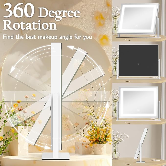 16x12 Inch Vanity Mirror with Lights, Lighted Makeup Mirror with 10X Magnification, Smart Touch 3 Colors Dimmable, Dresser Mount, Bathroom (White)