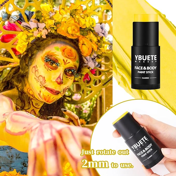 Yellow Face Body Painting Stick, Professional Full-coverage Cream Yellow Face Paint for Halloween SFX Makeup Clown Costume Party, Washable Bright Eye Cheek Art Stick for Adult Festival Carnival