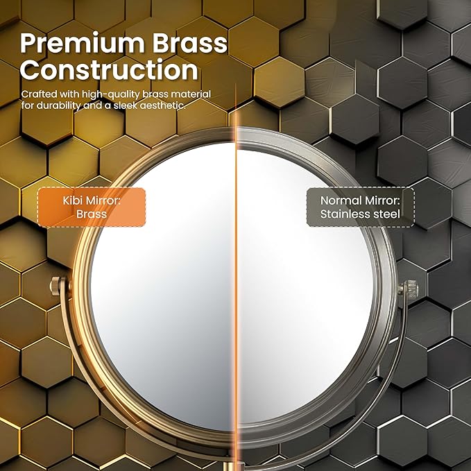 KIBI Free Standing Magnifying Makeup Mirror | Dual-Sided 1X/5X Magnification | 360° Rotating Vanity Mirror for Precise Grooming, Skincare & Beauty (Chrome, KMM103)