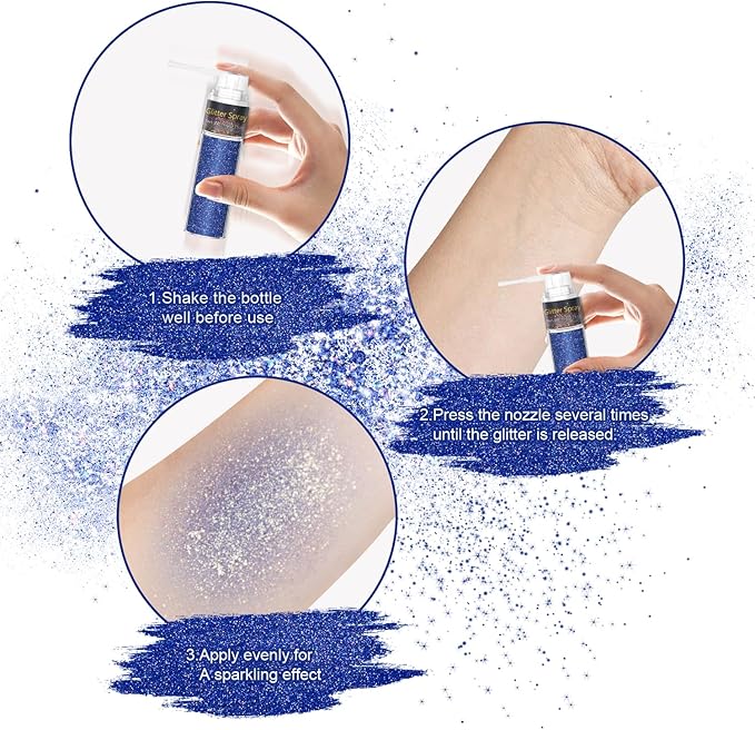 Hair and Body Glitter Spray, 1PC Sparkling Blue Hair Glitter Extra Fine Face Shimmer Powder for Clothes, Festival Loose Sparkle Powder for Rave Clothes Nail Art Easter Halloween Crafts (Blue)