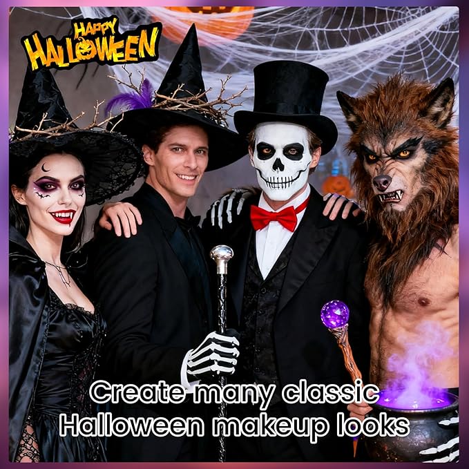 Green White Black Oil Based Face Paint Kit with Painting Brushes, Professional Greasepaint Halloween Face Painting Kit for Adult Cosplay Hulk Witch Shrek Grinch Makeup Costume Party