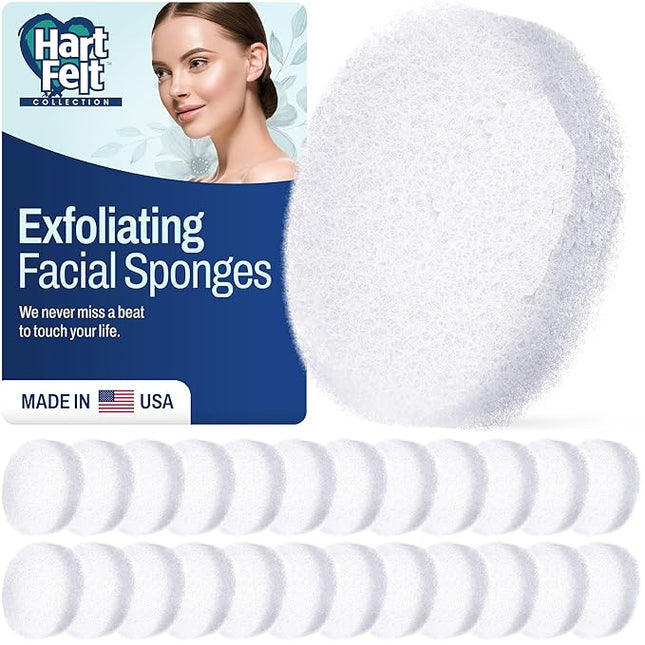 HartFelt Round Face Scrubber for Women | Reusable Facial Sponges for Daily Cleansing | Facial Exfoliating Pads for Removing Dead Skin, Dirt & Makeup | Use with Favorite Cream | Made in USA - 25 Count