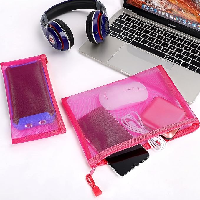 12 Pieces Zipper Nylon Mesh Pouch, Mesh Cosmetic Bags Makeup Bags Pencil Case, Multipurpose Travel Bags for WB06 Wb06