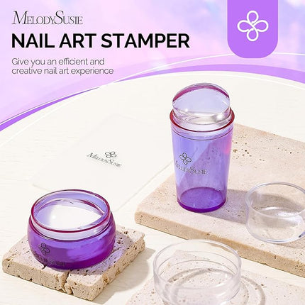 MelodySusie French Nail Stamper, Nail Stamper Kit, Silicone Nail Stamp, Long and Short Stampers with Scrapers, 4PCS Nail Stamper Tool for French Manicure DIY Home Nail Design Salon, Purple