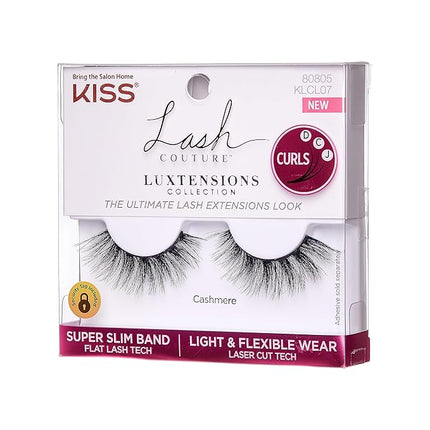KISS Lash Couture LuXtensions Collection False Eyelashes, Flat Lash Technology, Super Slim Lash Band, Real Lash Extension Fibers, Reusable, Style ‘Cashmere’, 14mm, 1 Pair Strip Lashes