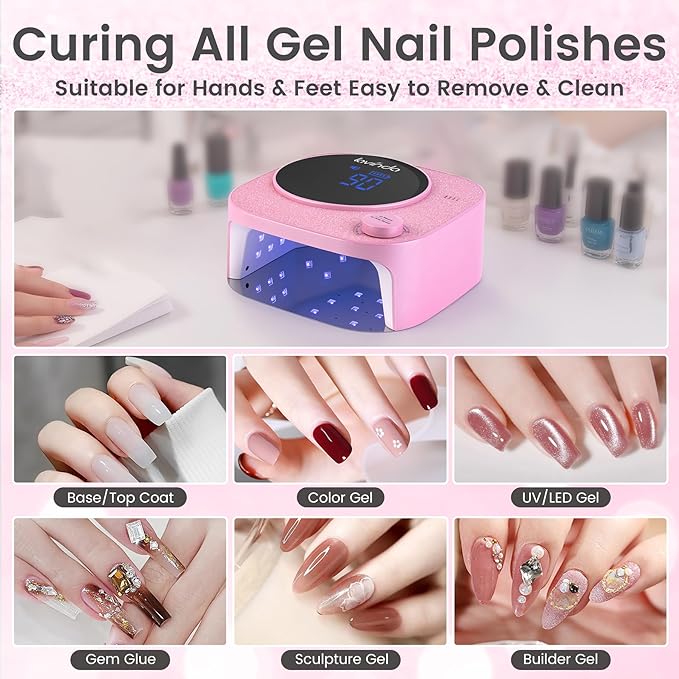 Lavinda 54W UV LED Nail Lamp, Professional UV Light for Gel Nails Rechargeable Cordless Nail Dryer with 4 Timer Settings & Auto Sensor, Fast Curing Gel Light for Home and Salon Use Diamond Dust Design