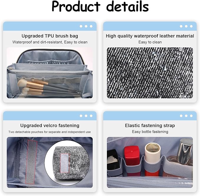 Travel Makeup Bag Cosmetic Bags for Women: 3 Sets Large Capacity Make up Bag - Portable Toiletry Bags with Handle for Women(05-Black)