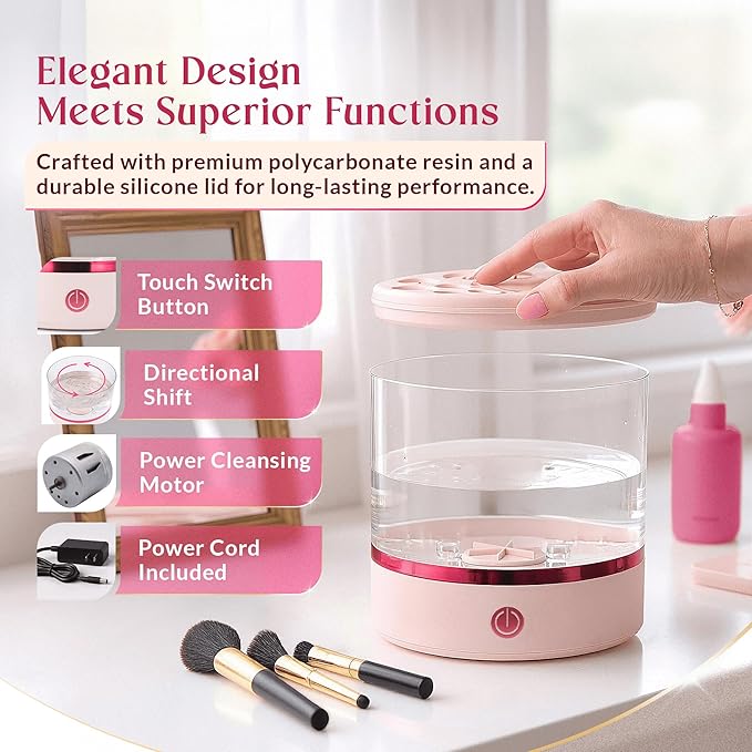 360° Electric Makeup Brush Cleaner – Makeup Brush Cleaner Machine Holds 17 Brushes, Dual Spin, Portable Compact Design for Travel & Home Use, Perfect for Makeup Lovers & Professionals