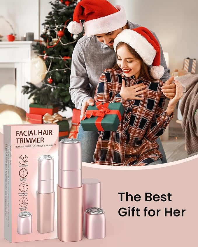 Facial Hair Remover for Women: Painless Rechargeable Face Shaver for Women with 2 Replacement Heads, Electric Hair Removal Device for Peach Fuzz Upper Lip Chin & Face