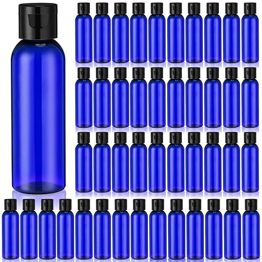 Zhehao 200 Pcs 2 oz Blue Plastic Empty Bottles Small Travel Size Bottles with Flip Cap Empty Transparent Dispenser Container for Liquids Toiletries Shampoo Lotion (Black Cap)
