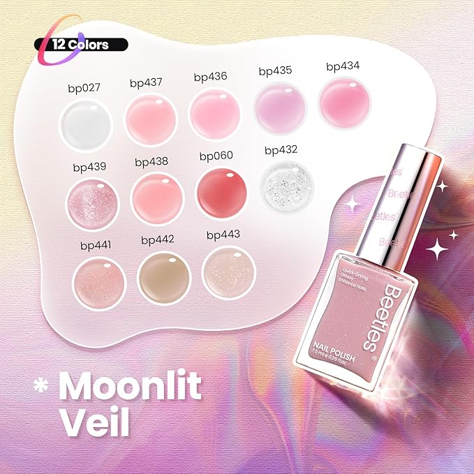 Beetles Nail Polish Set - 12 Colors Jelly Pink Quick Dry Nail Polish Glitter Nail Polish Kit Air Dry Serenely Chic Fingernail Polish Diy Nail Art Set Home