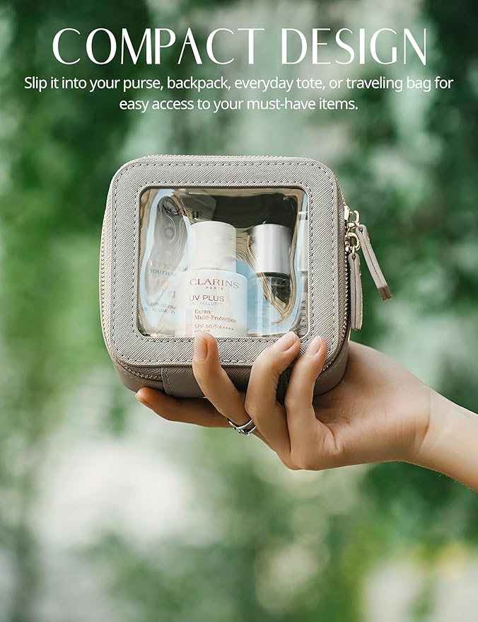 Popvibe Clear Makeup Bag Travel Cosmetic Case Transparent Toiletry Bag with Zipper, Portable Make Up Organizer Traveling Compact Car Bag for Essentials