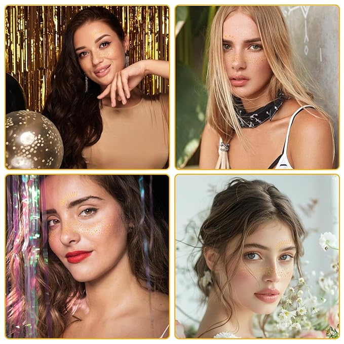 Glitter Freckles Face Tattoo, 10PCS Gold Glitter Freckles, 2 Styles Body Face Glitter for Women Girls, Cute Star Waterproof Glitter Makeup Patches, Country Concerts Singer Festival Rave Accessories