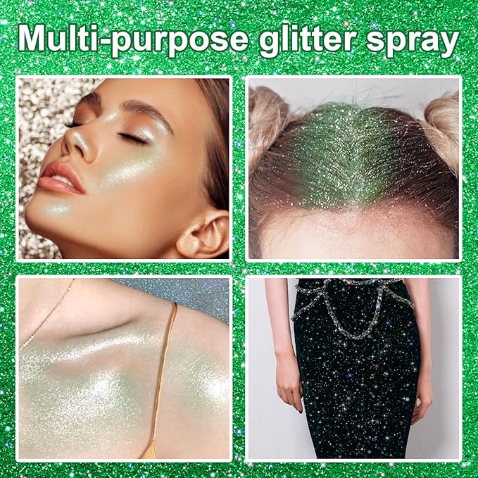 Hair and Body Glitter Spray, 1PC St Patricks Day Accessories Hair Glitter Extra Fine Face Shimmer Powder for Clothes, Festival Loose Sparkle Powder for Rave Nail Art Easter Crafts (Green)