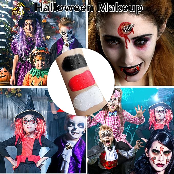 Go Ho Makeup Clown White Black Red Face Paint,3 IN 1 Colors Wheel for Clown Makeup Special Effects,Zombie Vampire Skeleton for Halloween Costume and Body Paint