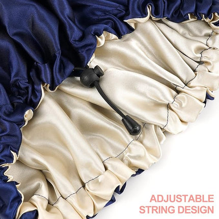 CHORHA Satin Sleep Cap, Double-Sided Adjustable Bonnet Cap (Navy)