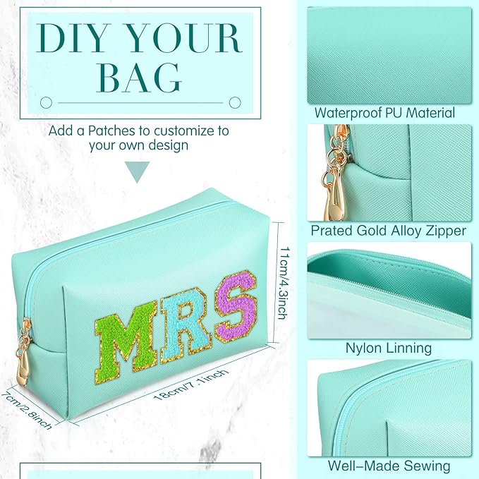 Sanwuta 9 Pcs Makeup Bags Bulk PU Double Zippers Cosmetic Bag Makeup Toiletry Pouch Portable Travel Organizers Case for Women Bachelorette Party End of The Year Bridesmaid Gift(Green)