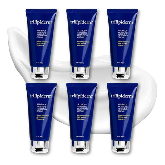 Trilipiderm 3oz TSA Travel Size 6-Pack All-Body Moisturizer with SPF 30 for Body, Face, Hands, & Feet