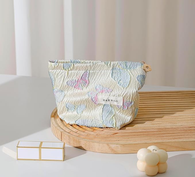 2 Pcs Makeup Bags, Large Cosmetic Bag Travel Toiletry Bag Organizer for Women, Embroidery Craft, Floral Makeup Bag Small Cosmetic Pouch Purse with Zipper Gifts for Girls Teen