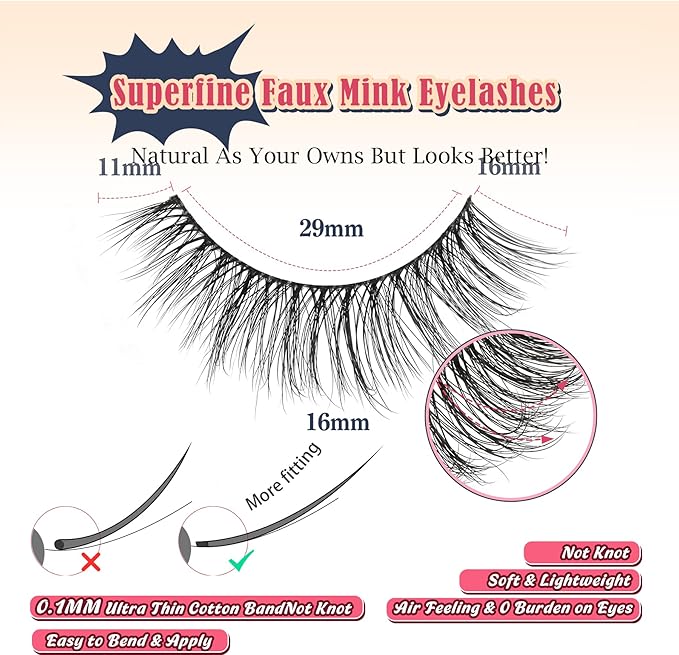 Eyelashes Natural Cat Eye Lashes 16mm Flase Eyelashes Flared Strip Lashes Fluffy False Lashes That Look Like Extensions C Curl Wispy Lashes Siligli Soft Lashes Pack 7 Pair