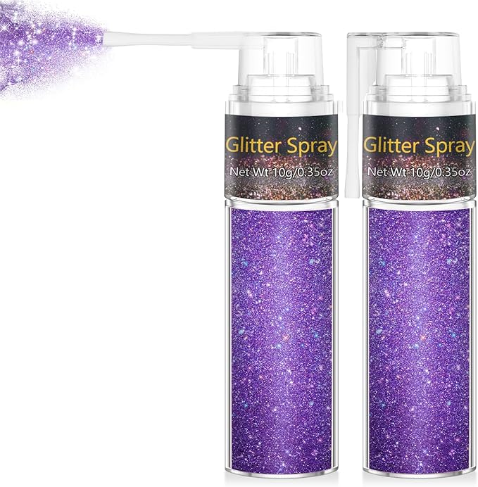 Hair and Body Glitter Spray, 1PC Sparkling Purple Hair Glitter Extra Fine Face Shimmer Powder for Clothes, Festival Loose Sparkle Powder for Rave Clothes Nail Art Easter Halloween Crafts (Purple)