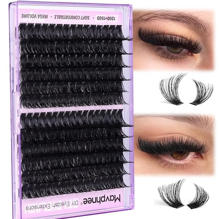Lash Clusters 14-20MM Long Eyelash Extensions Mega Volume Lash Extensions DIY at Home Thick Cluster Lashes Easy Application Soft D-Curly Individual Lashes (192 Pcs, 120D+150D)