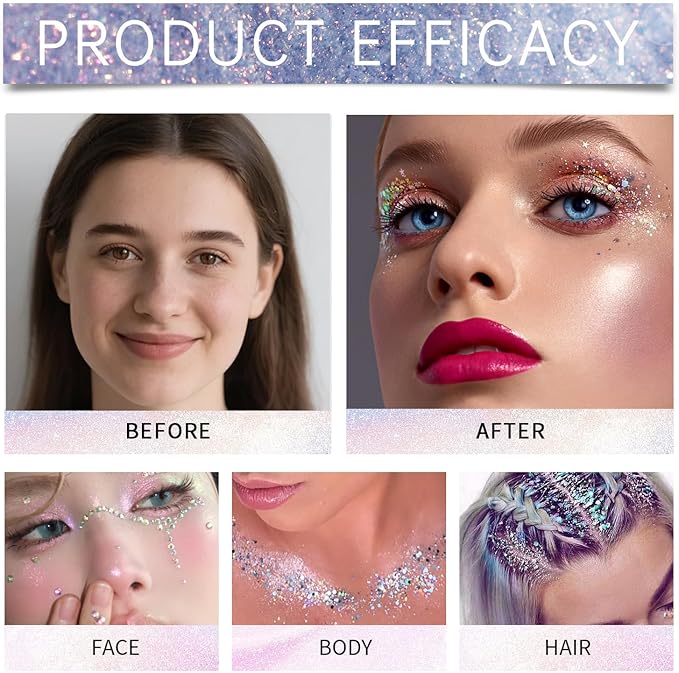 Face and Body Glitter Stick,Holographic Sparkling Neon Outfit Singer Concert Music Rave Festival Party Accessories Glitter Gel. (Purple)