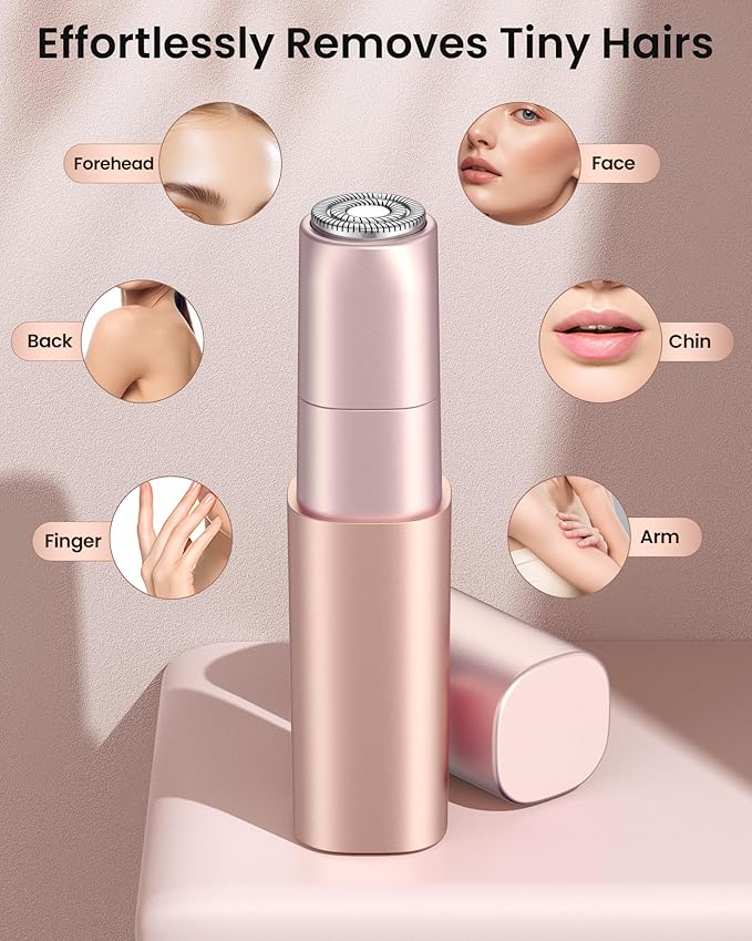 Facial Hair Remover for Women: Painless Rechargeable Face Shaver for Women with 2 Replacement Heads, Electric Hair Removal Device for Peach Fuzz Upper Lip Chin & Face