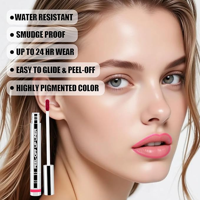 Peel Off Lip Liner Stain, Long Lasting Matte Lip Tattoo Makeup, Highly Pigmented Color, Smudge-Proof, Transfer-Proof, Waterproof, Suitable for All Skin Types, Nectar Pink