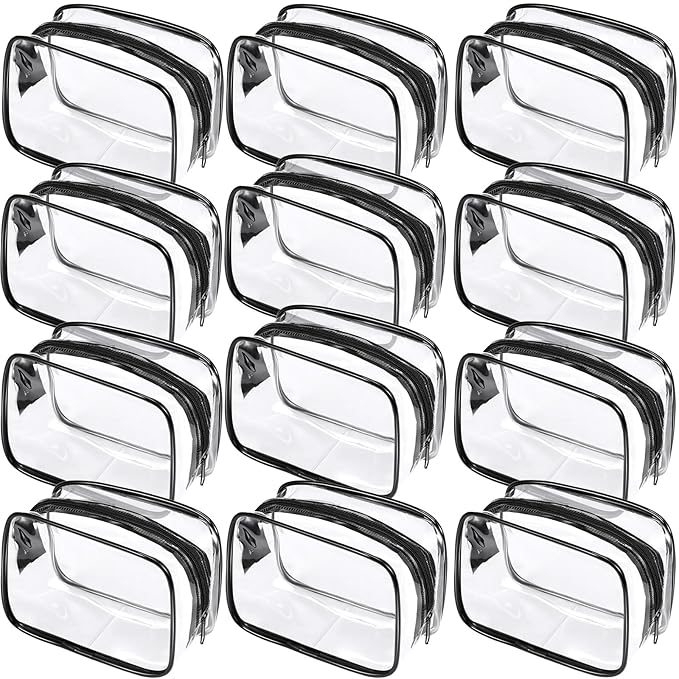 Weewooday 12 Pieces Clear Makeup Bags Cosmetic Storage Bags PVC Zipper Pouches Travel Waterproof Makeup Plastic Case for Women Organizing Toiletries Traveling Bathroom(Small,Black)
