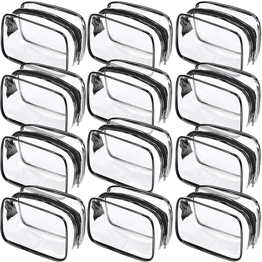 Weewooday 12 Pieces Clear Makeup Bags Cosmetic Storage Bags PVC Zipper Pouches Travel Waterproof Makeup Plastic Case for Women Organizing Toiletries Traveling Bathroom(Small,Black)