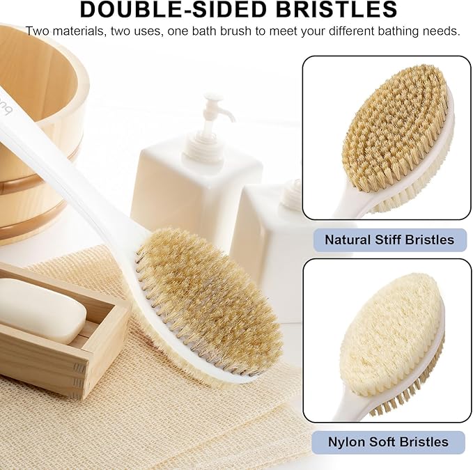 Back Scrubber, Back Scrubber for Shower, Bath Brush Long Handle for Shower with Double Sided Bristles for Wet or Dry Brushing (Blue)