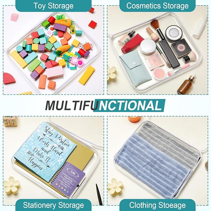 Hoolerry 4 Pcs Hard Clear Zipper Case Makeup Bags Plastic Pencil Pouch Transparent Storage Box Containers for Cosmetics, Snacks, Building Blocks, Puzzles(White,13.8 x 11.8 x 2 in)