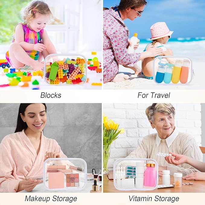 Sanwuta 6 Pcs Clear Hard Zipper Case Pencil Pouches Hard Plastic Zipper Pouches Makeup Bag Transparent Cases for Snacks Plastic Storage Organizer Box for Travel(White,7.09 x 5.12 x 2 Inch)