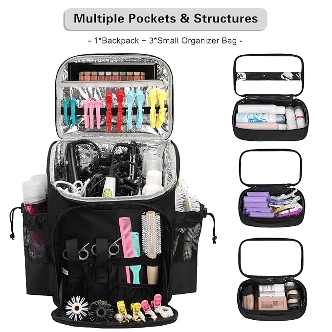 Hairstylist Traveling Bag, Large Capacity Barber Travel Backpack, Hairdresser Bag with Adjustable Dividers, Hair Tools Travel Case, Professional Cosmetology Bags for Supplies, Hair Stylist Must Haves