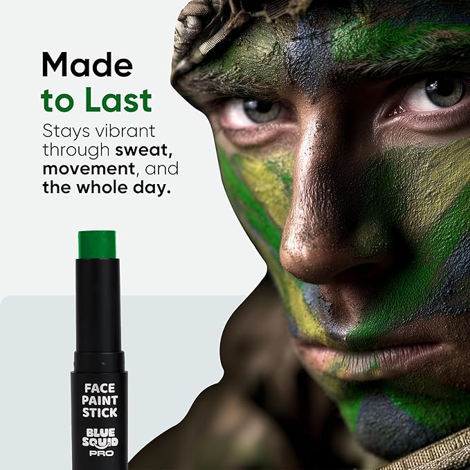Blue Squid PRO Forest Green Face Paint Stick - Waterproof Body Paint for Adults & Kids Eye Black Baseball, Eyeblack Softball - Hypoallergenic Twist-Up Non-Toxic Makeup Stick for Cosplay, Sports, SFX