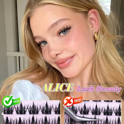 ALICE Lash Clusters Kit Natural Anime Eyelash Clusters Kit 10-14mm Wispy Manga Cluster Eyelash Extension Kit Sipky Clear Band Individual Cluster Lashes with 5-7mm Bottom Lashes Bond and Seal
