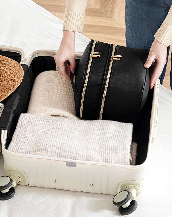 Makeup Bag for Women, X-Large Travel Makeup Bag Organizer, Portable Toiletry Bag, Cute Makeup Bags, Waterproof Leather Cosmetic Bag, Makeup Case with Removable Dividers, Black