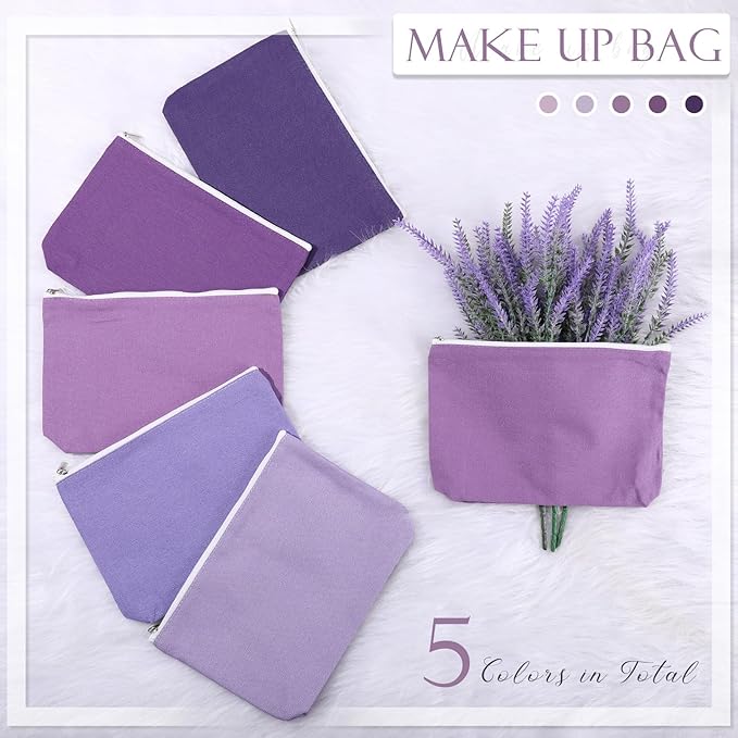 Reginary 10 Pcs Canvas Makeup Bags Bulk for Women Blank DIY Pencil Pouch Travel Toiletry Cosmetics Bags Gift for Christmas Breast Cancer Awareness Thanksgiving Wedding Nurses Teacher(Purple)