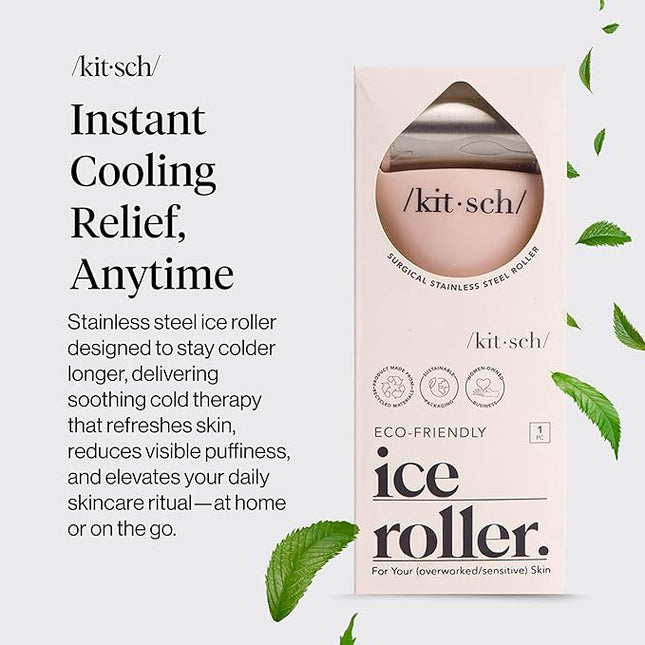 Kitsch Ice Roller for Face – Stainless Steel Ice Face Roller to Reduce Puffiness, Redness & Headaches – Cooling Facial Roller for Skin Care, Irritation Relief & Spa-Like Experience at Home - Pink