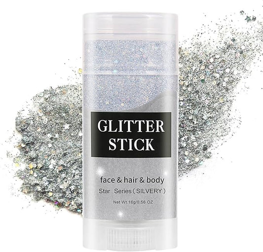 MEICOLY Silver Body Glitter Stick,Waterproof Halloween Face Glitter Gel,Chunky Glitter Face Paint,Mermaid Sequin Hair Glitter Makeup,Sparkle Body Glitter for Women and Kid,Festival Accessories Glitter