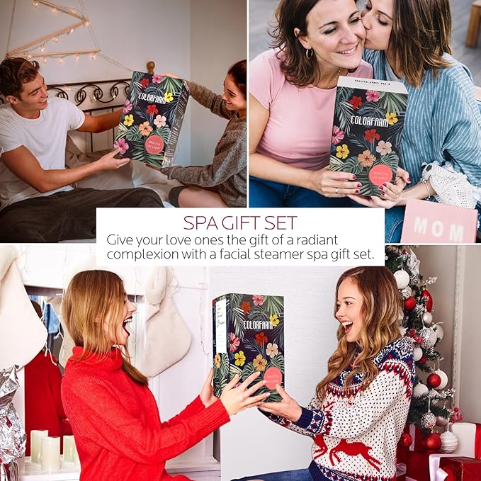 Colorfarm Facial Steamer Skin Care Set: Face Steamer Home Spa Kit Deep Cleaning Unclogs Pores with 5 Skin Care Tools - Spa Relaxing Self Care Gifts for Women (Youth-Boosting & Radiance Spa Kit)