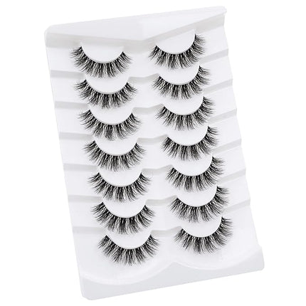 3D Clear Band False EyeLashes Natural Look Cat Eye Wispy Fake lashes Short Supernatural Cross Soft Reusable Lashes 7 Pairs-Happy Heartbeat(No.202)