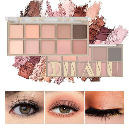 10 Colors Eyeshadow Palette,Light Beige Nude Pink Brown Naturing Eye Shadow Makeup,Blendable High Pigmented,Neutral Smokey,Long Lasting High Pigment Matte Eyeshadow for Older Women Gift Kit (Milk Tea)