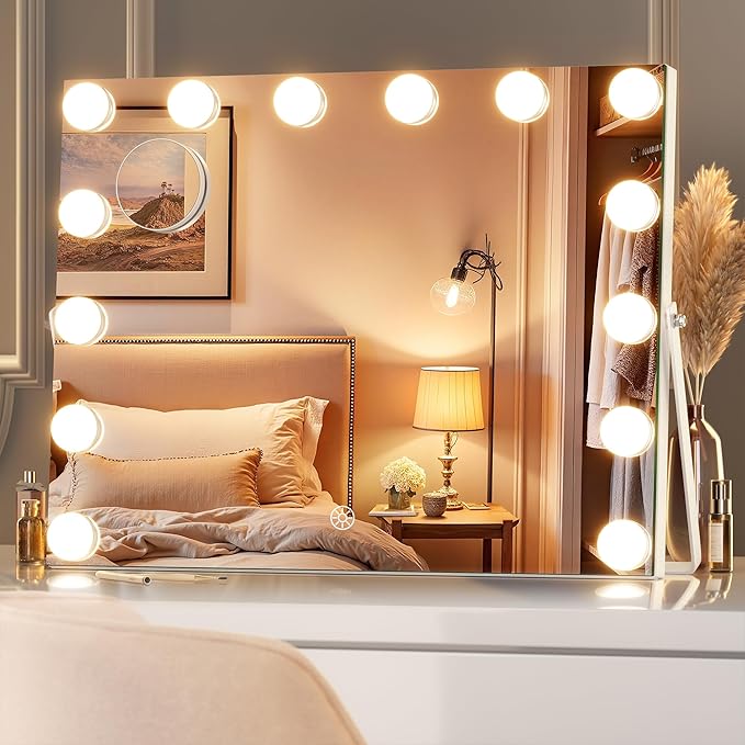 MINISO Vanity Mirror with Lights - 18" x 14" Hollywood Makeup Mirror with Adjustable Brightness,3 Modes Light, 360°Rotation