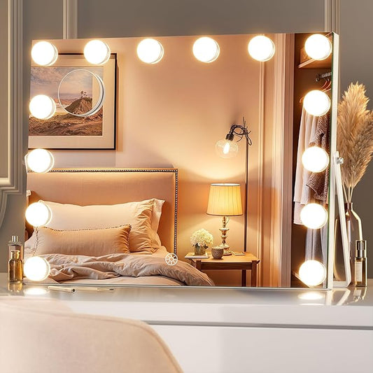 MINISO Vanity Mirror with Lights - 18" x 14" Hollywood Makeup Mirror with Adjustable Brightness,3 Modes Light, 360°Rotation