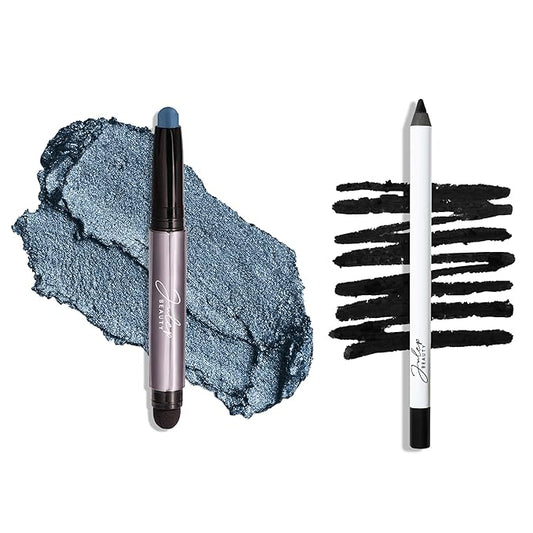 Julep Twice As Nice Eyeshadow Stick and Eyeliner Duo | Includes Eyeshadow 101 Creme-to-Powder Waterproof Shadow Stick, Sapphire Shimmer and All-Day Gel Eyeliner Pencil, Blackest Black